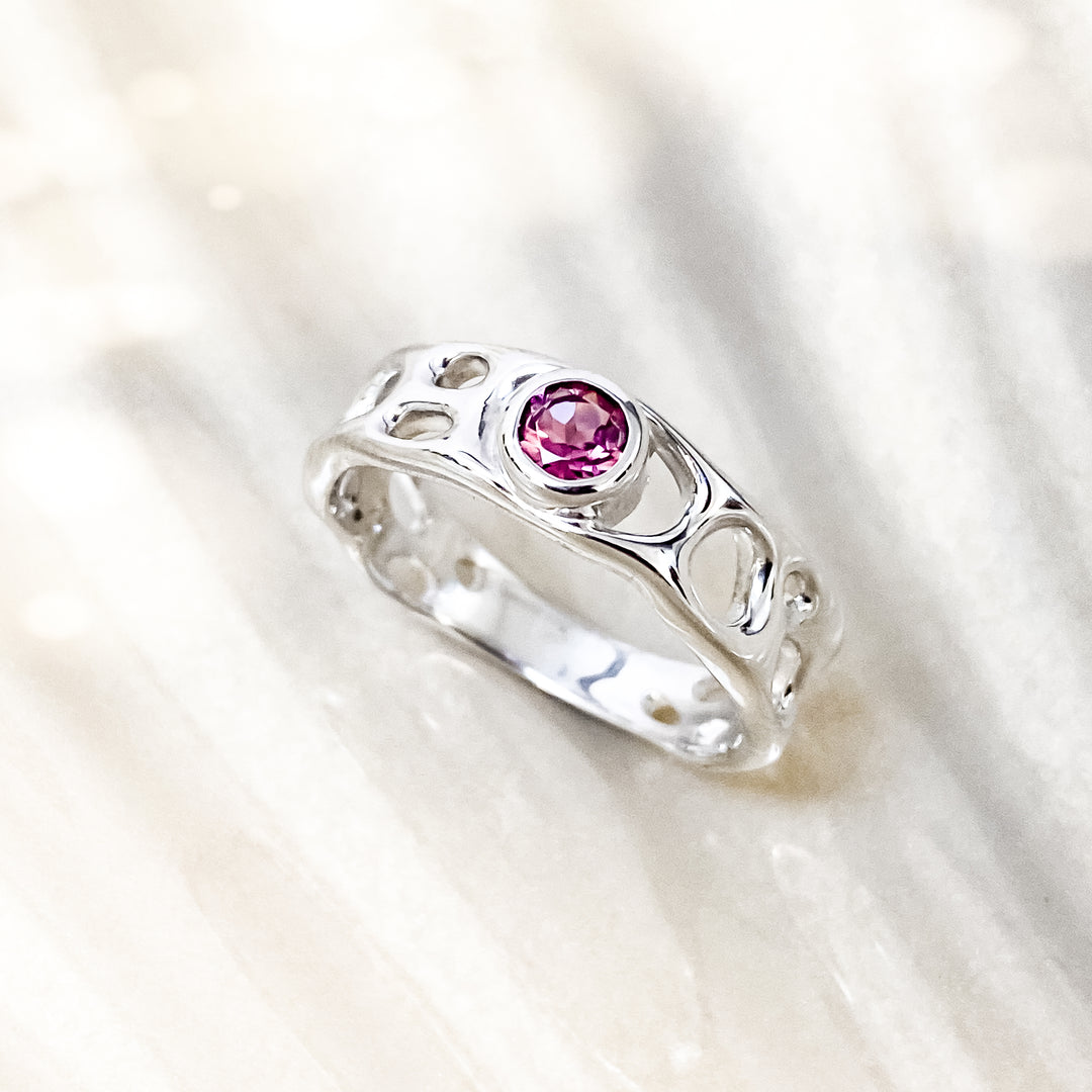 Sterling Silver Infinity Ring with Pink Tourmaline